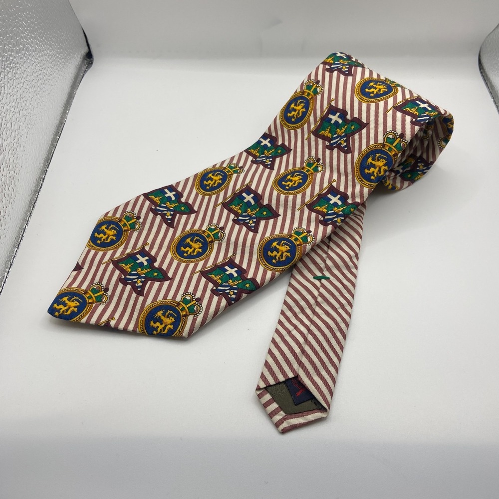 Tommy Hilfiger Necktie Mens Multi Heraldic Shield Motif Cotton Tailored Business